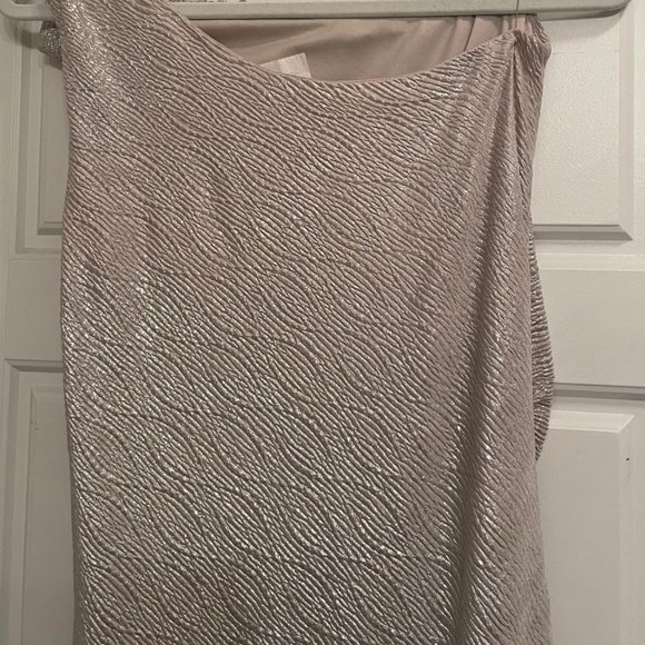 Cachet, One Shoulder Full Length Gown, Champagne Silver, Bead neck, Size 8, NWOT - Picture 4 of 10